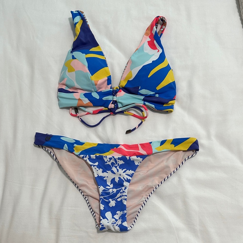 Maaji Blue and Yellow Abstract Print Bikini Top and Bottom